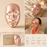 Vrouw gebruikt LED lichttherapie masker voor huidverzorging